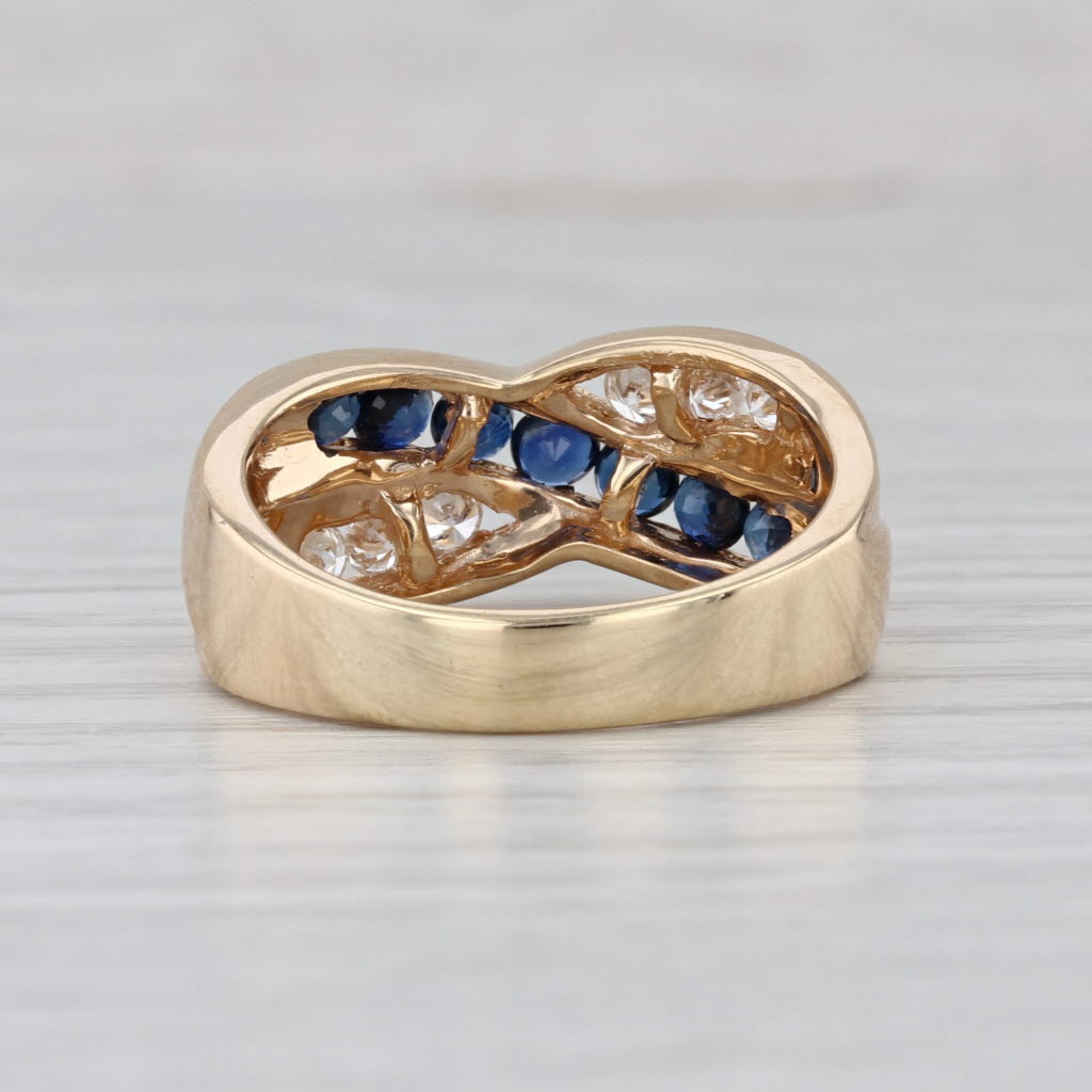 1.26ctw Blue Sapphire Diamond Crossover Ring 14k Yellow Gold Size 9