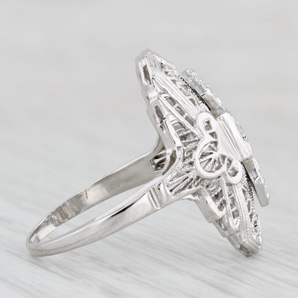 Light Gray Diamond Filigree Ring 10k White Gold Vintage Art Deco Size 6.75