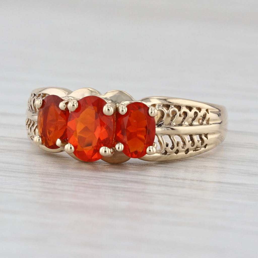 1.06ctw Mexican Fire Opal 3-Stone Ring 14k Yellow Gold Size 9