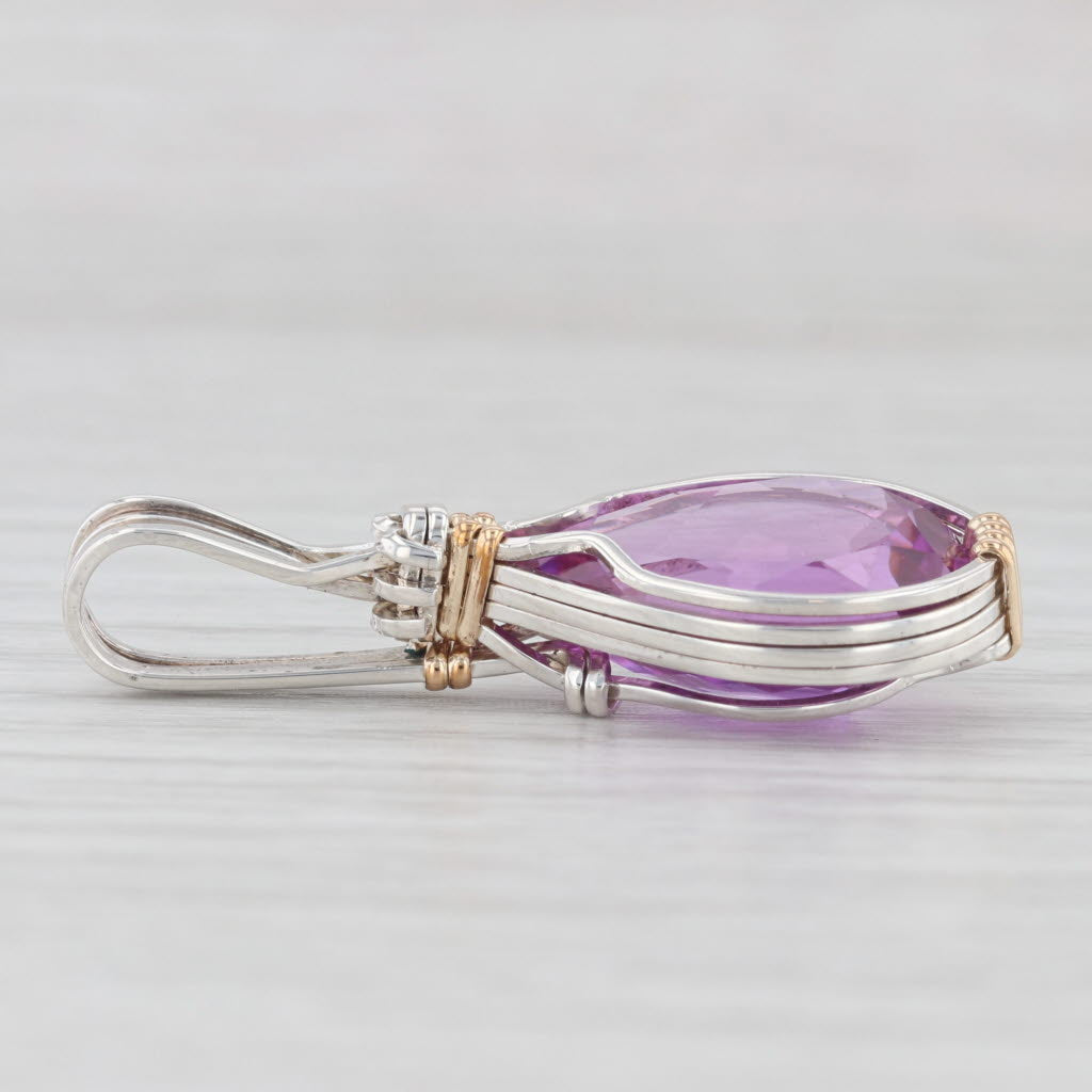 Light Gray 14.30ct Lab Created Purple Sapphire Wire Wrap Pendant sterling Silver Teardrop