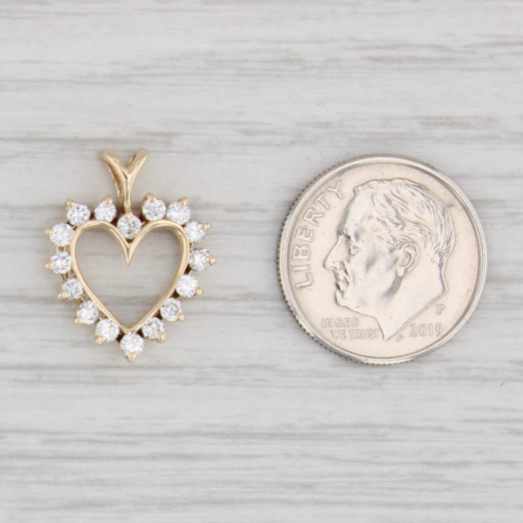 Light Gray 0.44ctw Diamond Open Heart Pendant 14k Yellow Gold Small Drop
