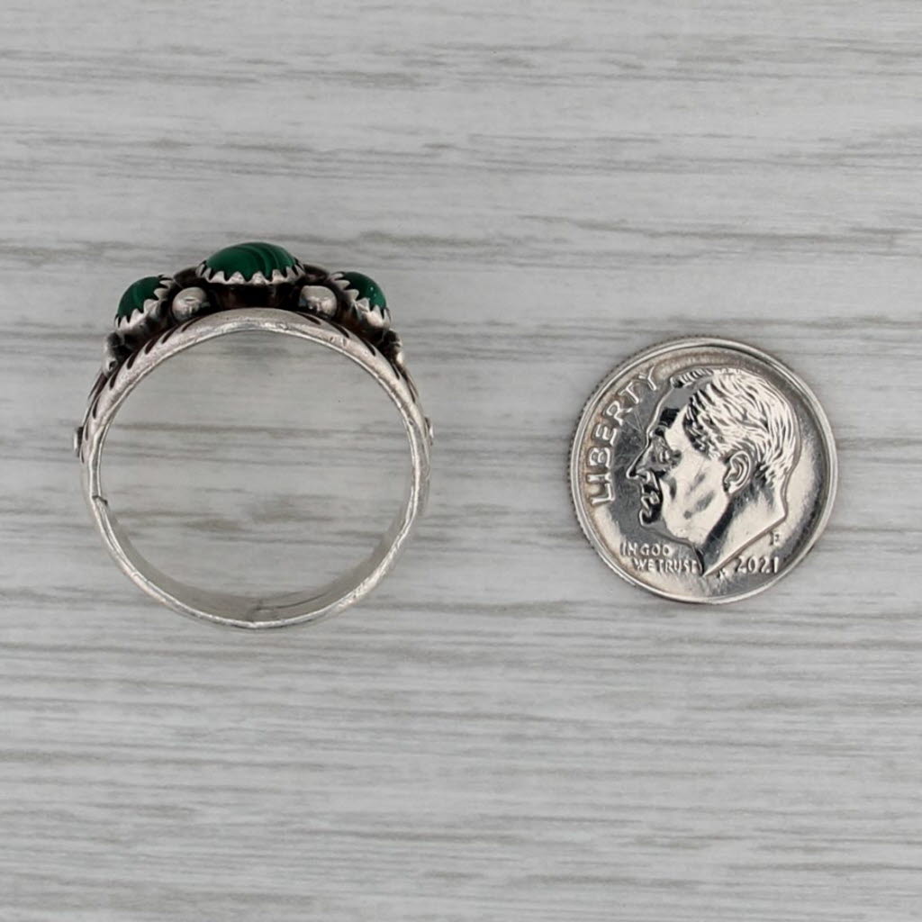Vintage Green Malachite Ring Sterling Silver Size 10.25 Native American Signed