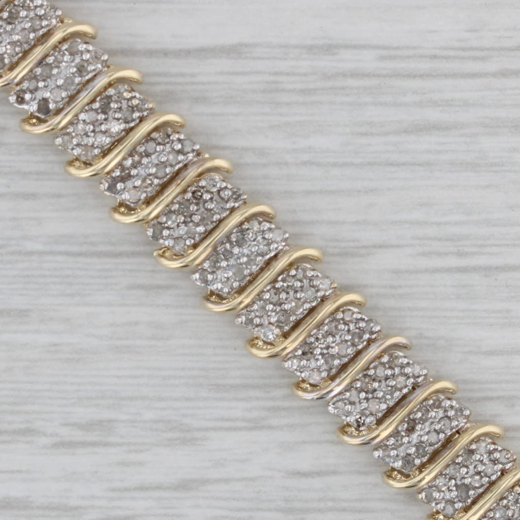 Gray 2ctw Diamond Bracelet 10k Yellow Gold 7" 9.5mm