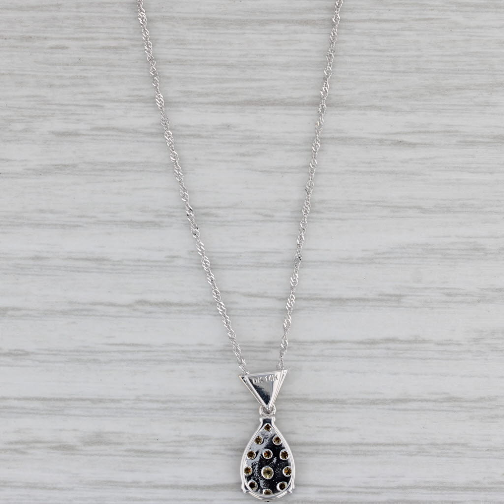 Gray 0.49ctw Yellow Brown White Diamond Teardrop Pendant Necklace 14k White Gold 18"