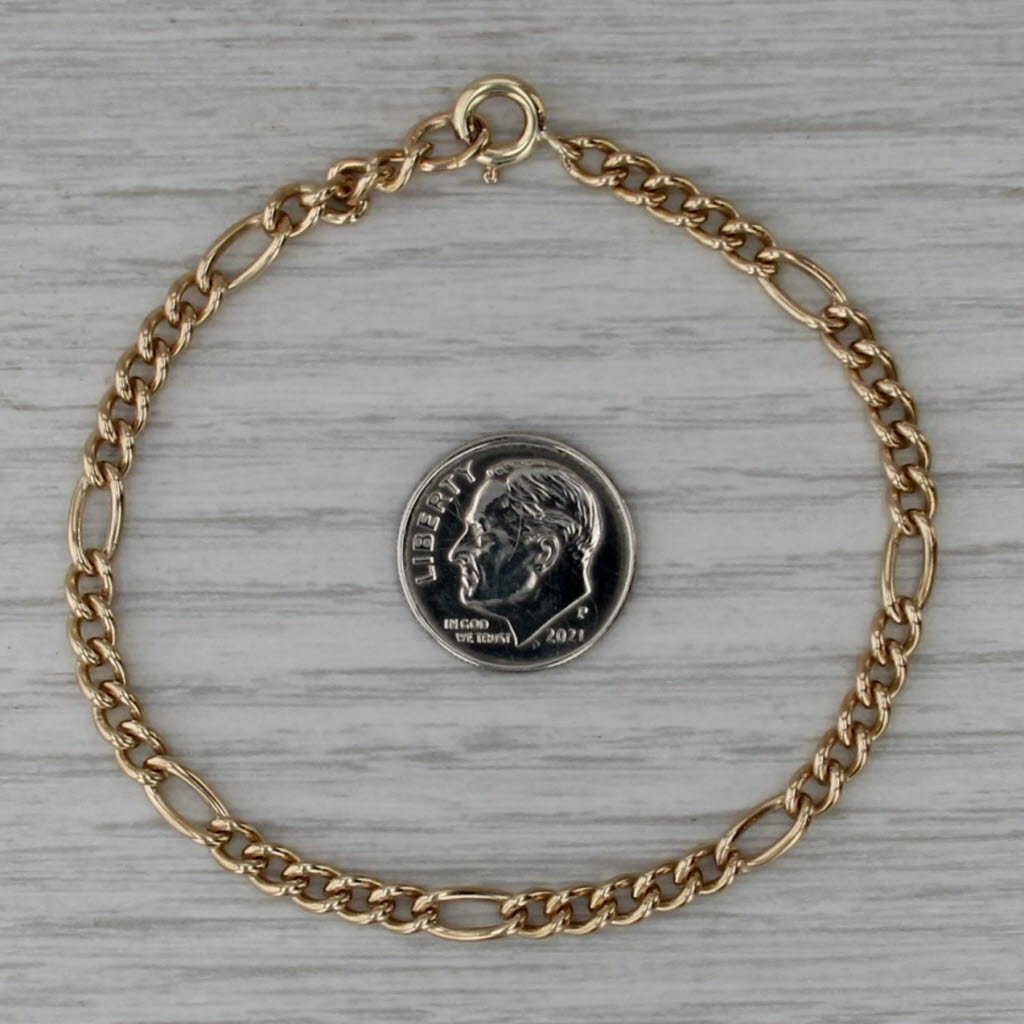 Vintage Figaro Chain Bracelet 12k Gold Filled Starter Charm 7" 3.6mm
