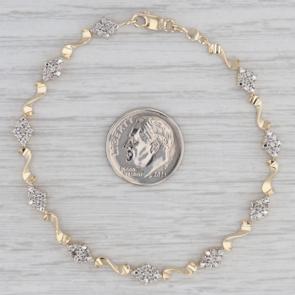 Gray 0.40ctw Diamond Cluster Tennis Bracelet 10k Yellow Gold 7"