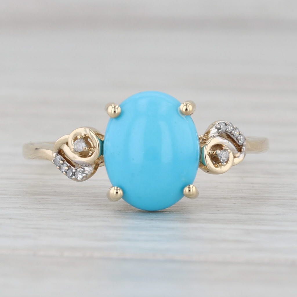 Cabochon Turquoise Diamond Ring 9k Yellow Gold Size 9.25 COA Card