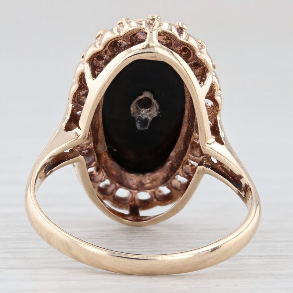 Light Gray Vintage Onyx Diamond Signet Ring 10k Yellow Gold Size 7