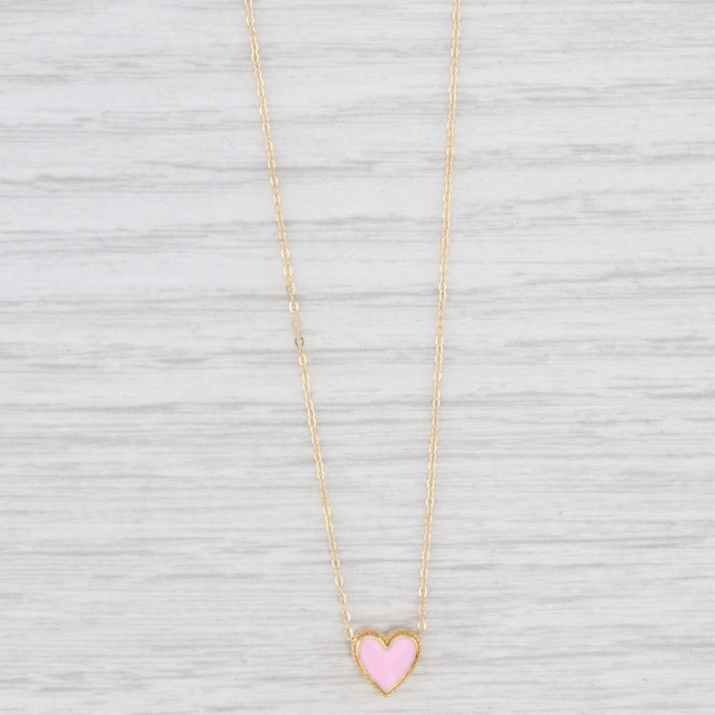 Light Gray New Pink Enamel Heart Pendant Necklace 16" 18" Cable Chain 14k Yellow Gold