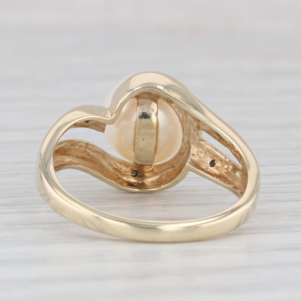 Light Gray Cultured Pearl Diamond Bypass Ring 10k Yellow Gold Size 7