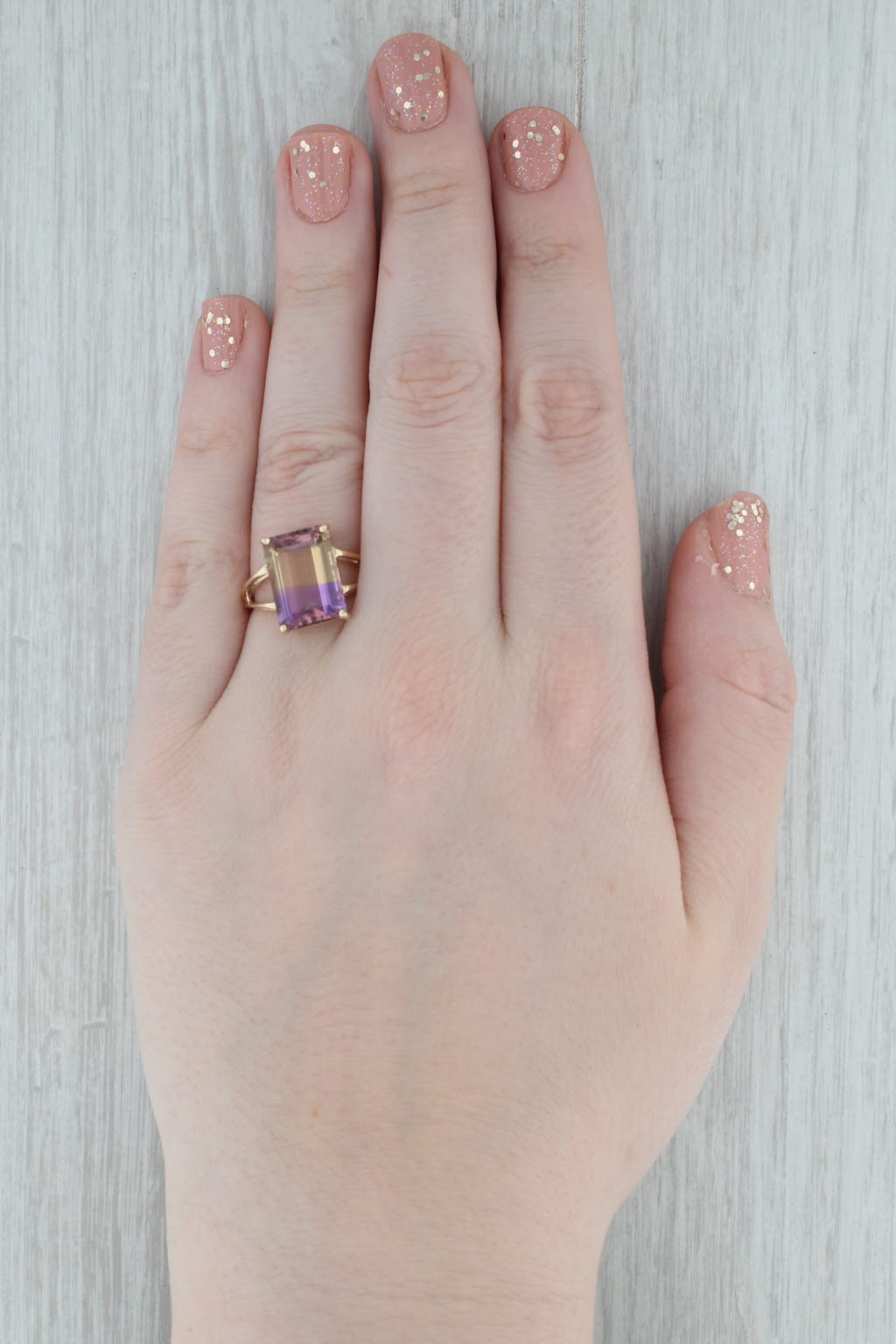 Gray 7.35ctw Yellow Purple Ametrine Solitaire Ring 10k Yellow Gold Size 8.25