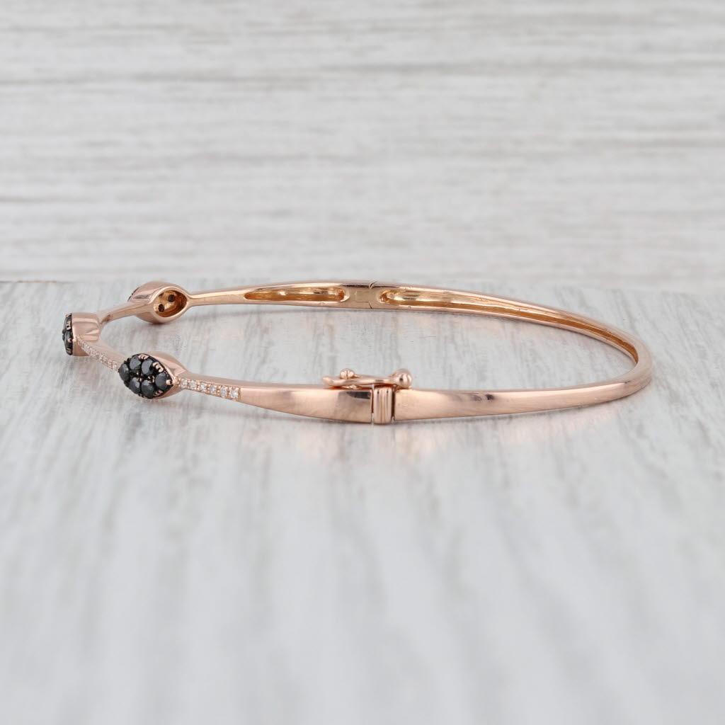 0.36ctw Black White Diamond Bangle Bracelet 14k Rose Gold 6.5" Stackable