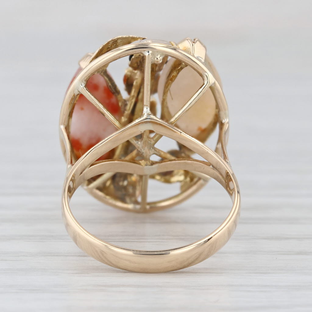 Multicolor Jadeite Jade Cluster Ring 14k Yellow Gold Size 6.25 Cocktail