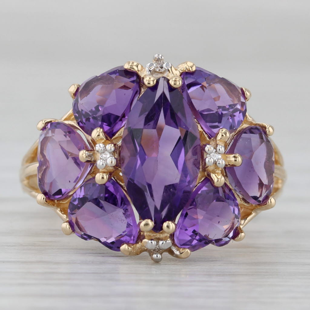 Gray 5.20ctw Amethyst Hearts Cluster Ring 14k Yellow Gold Size 7