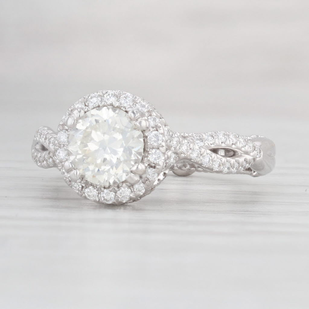 Light Gray Verragio 1.29ctw Round Diamond Halo Engagement Ring 14k White Gold Size 3.75 GIA
