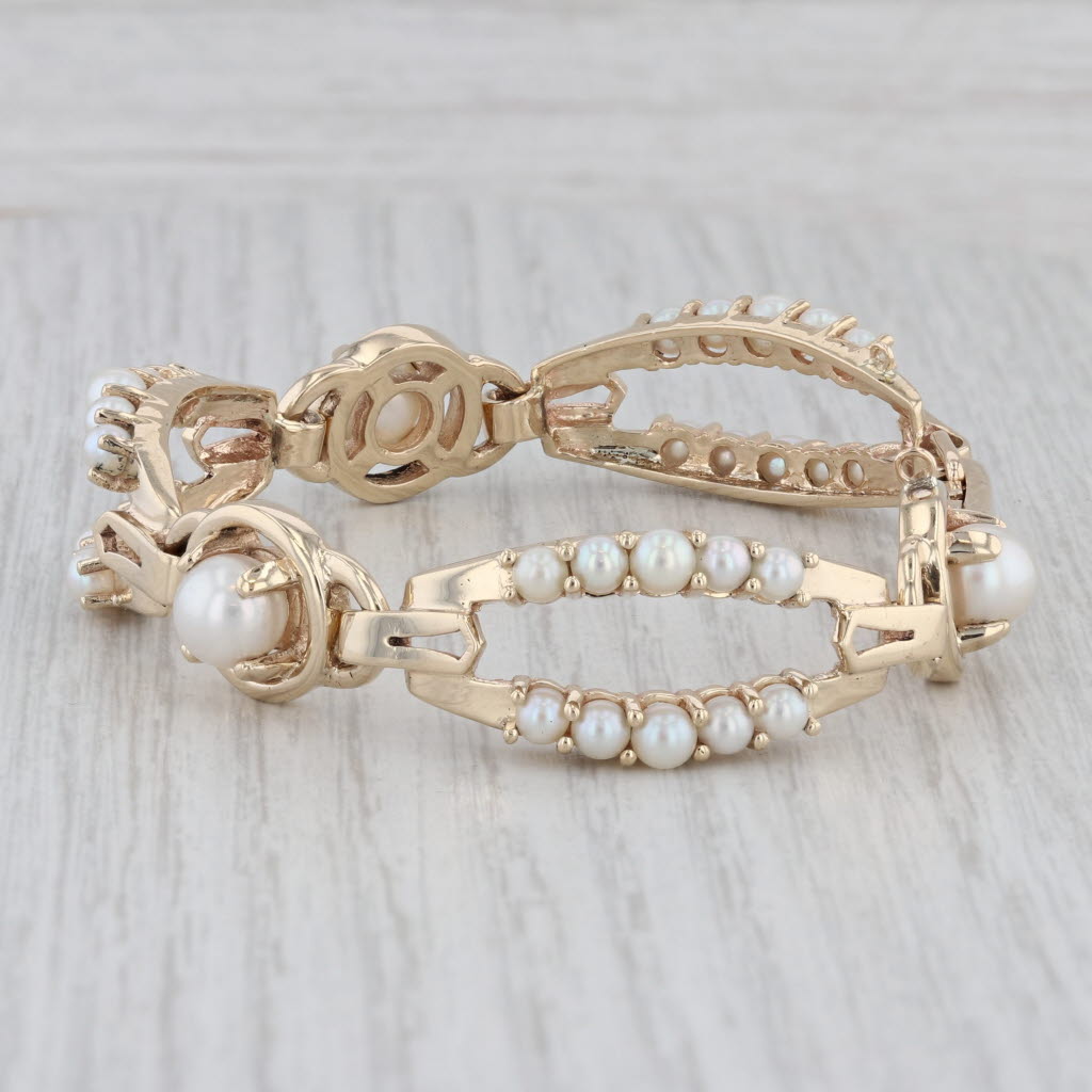 Gray Vintage Cultured Pearl Bracelet 14K Yellow Gold 7" Statement