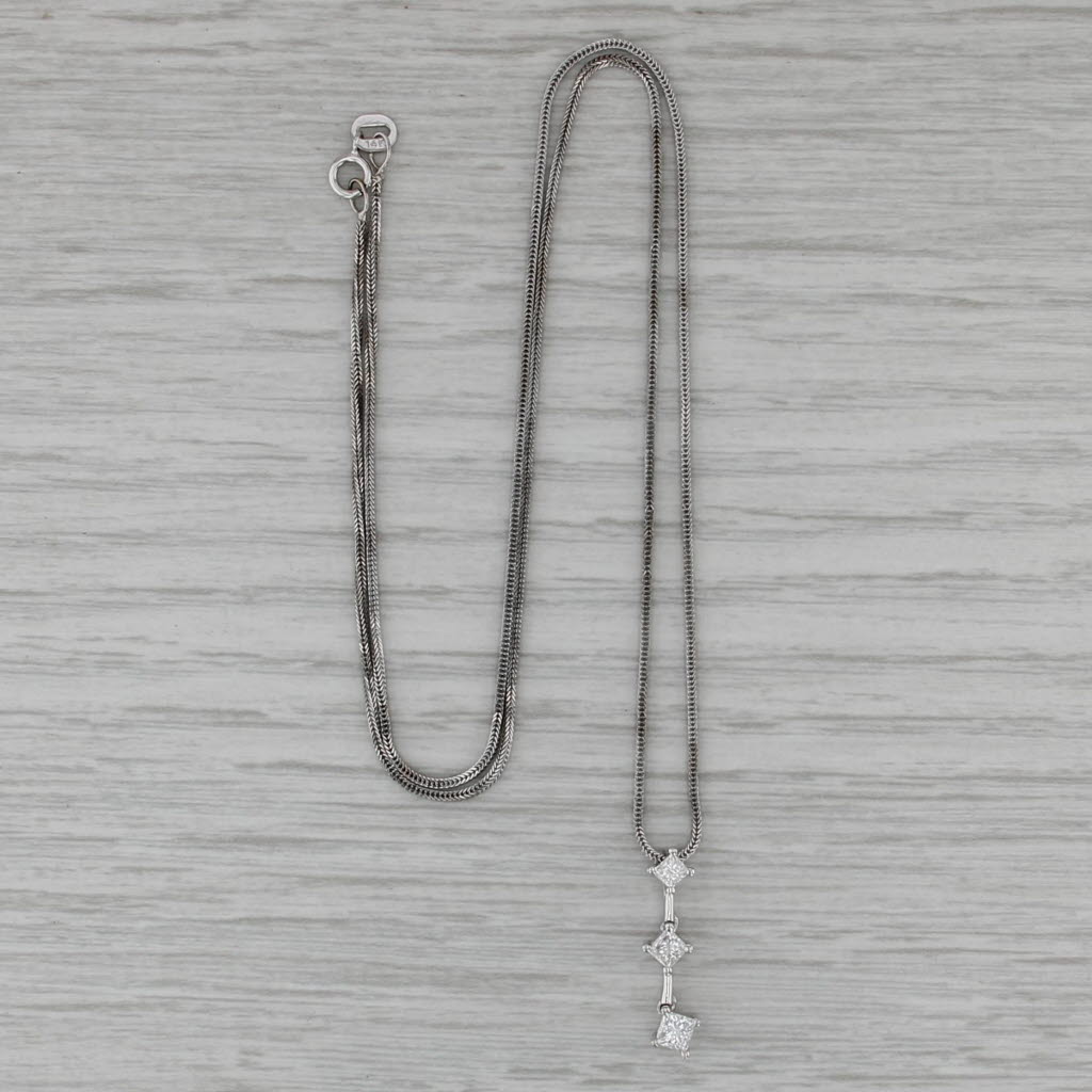 0.43ctw Princess Diamond Journey Pendant Necklace 14k White Gold 18" Wheat Chain