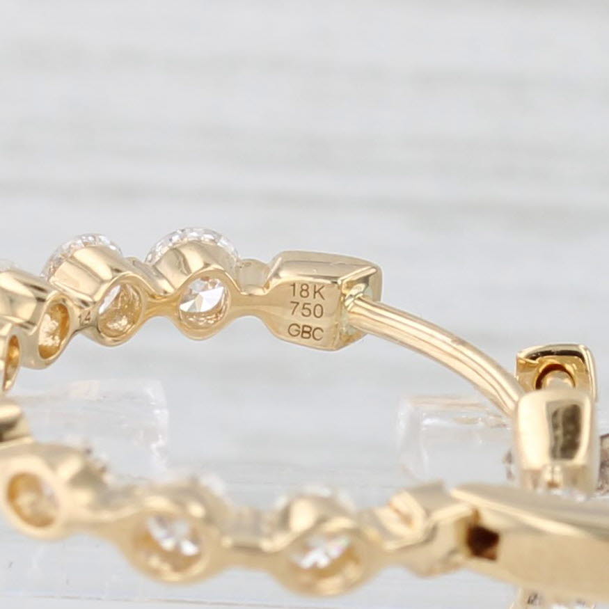 Light Gray New 1.52ctw Diamond Inside Out Hoop Earrings 18k Yellow Gold Hinged Snap Top