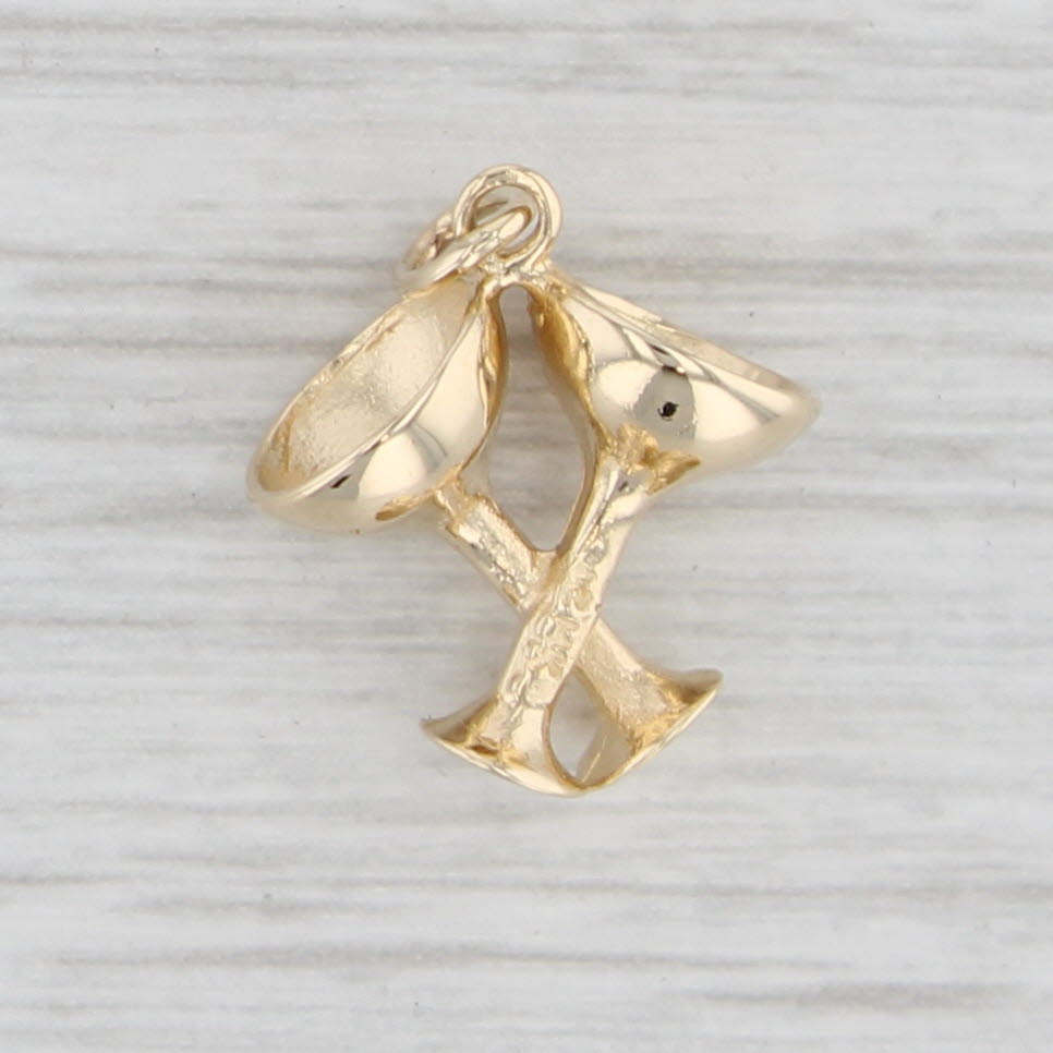 Light Gray Champagne Glasses Charm 14k Yellow Gold Bridal Jewelry Toast Pendant