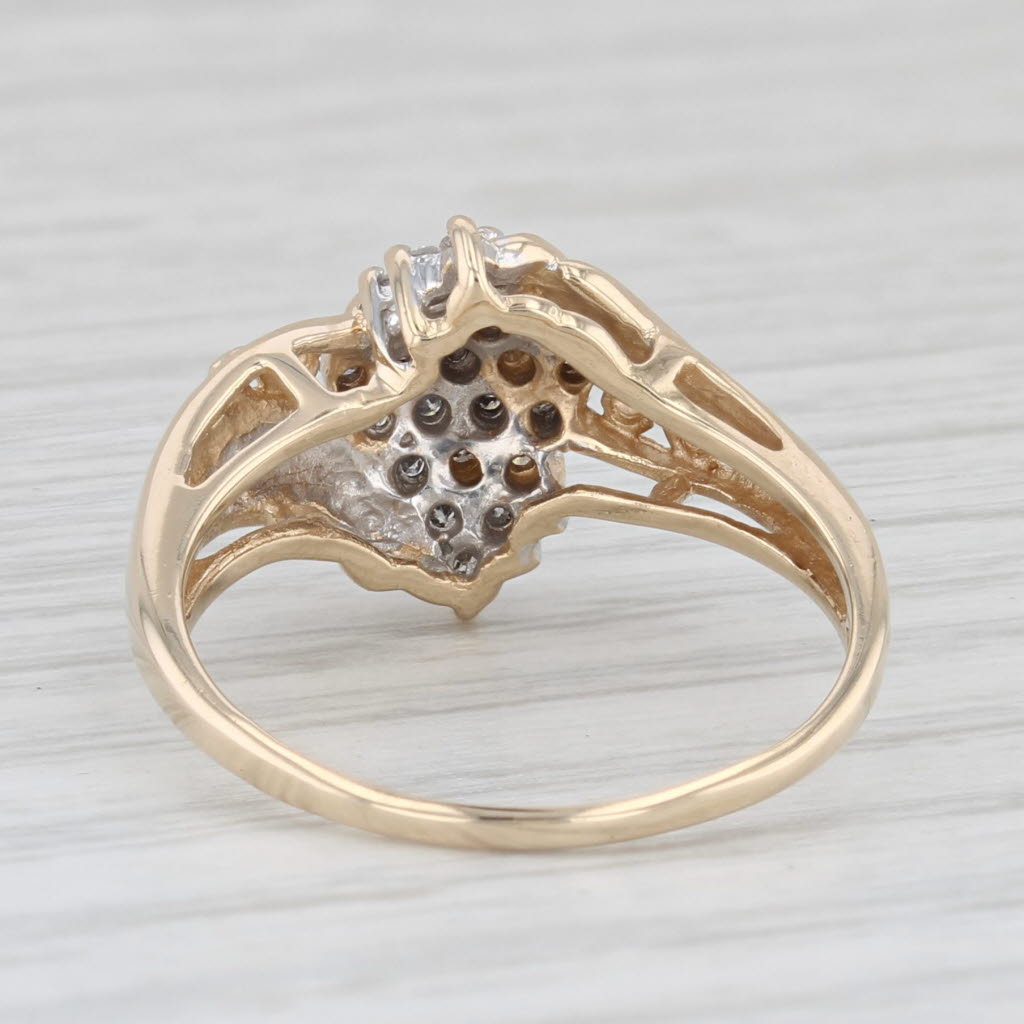 Light Gray 0.23ctw Diamond Cluster Ring 10k Yellow Gold Bypass Size 7