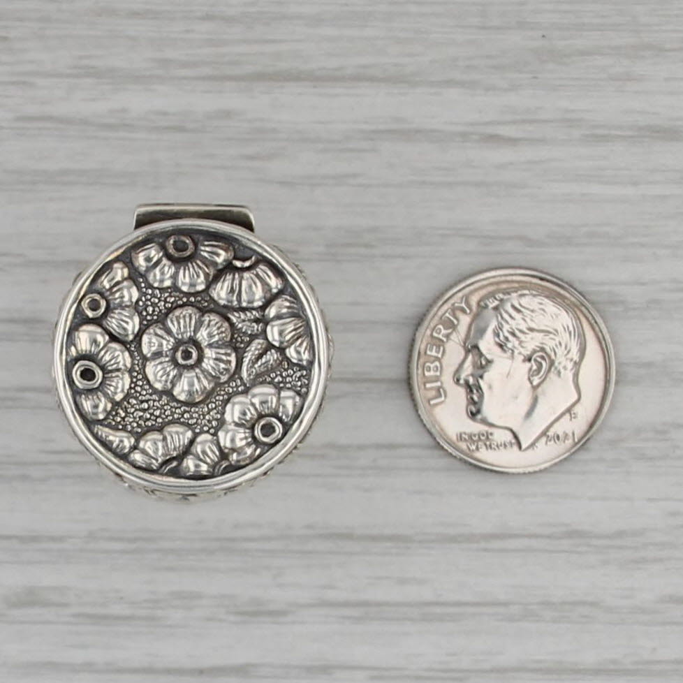 Sterling Silver Snuff / Pill Box Engravable Vintage Raised Floral Pattern Opens