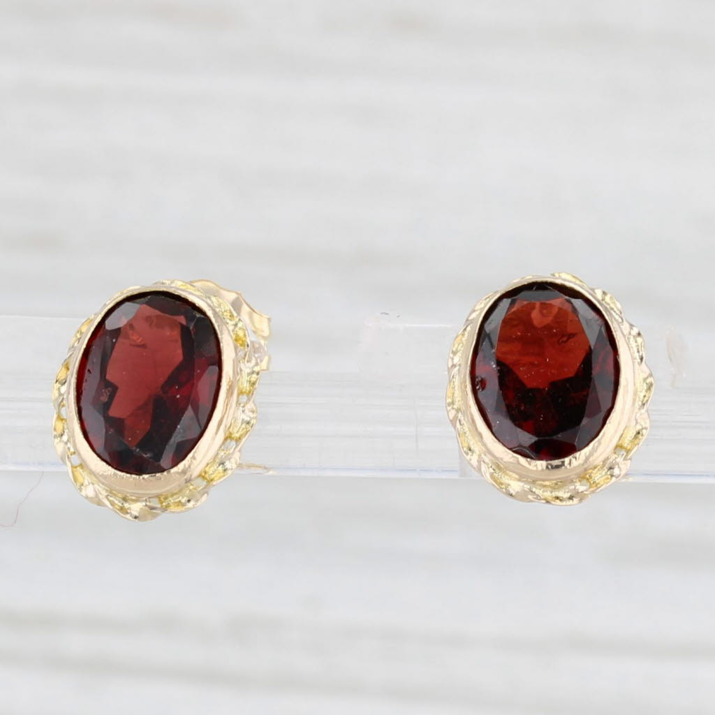 Light Gray 3ctw Oval Garnet Stud Solitaire Earrings 14k Yellow Gold