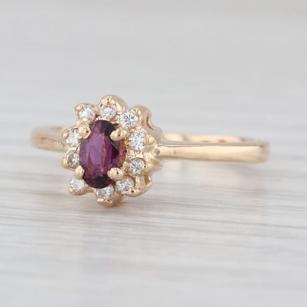 0.35ctw Oval Ruby Diamond Halo Ring 14k Yellow Gold Size 4.75