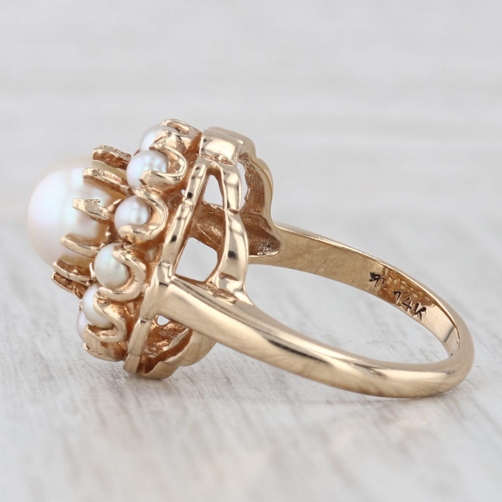 Vintage Cultured Pearl Halo Ring 14k Yellow Gold Size 7 Cocktail