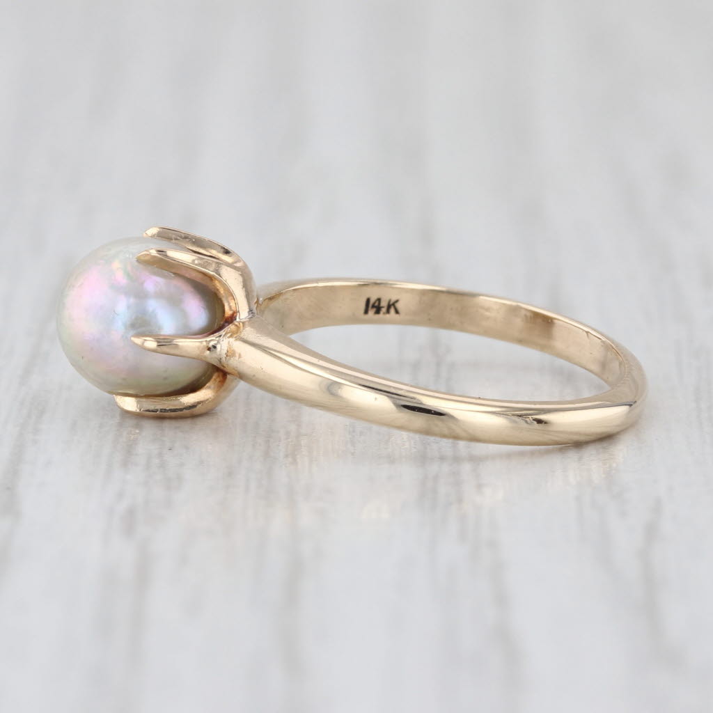 Gray Saltwater Cultured Pearl Solitaire Ring 14k Yellow Gold Size 5