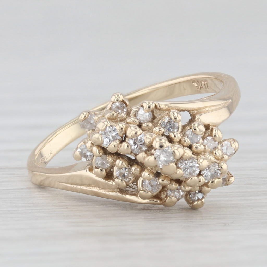 Light Gray 0.18ctw Diamond Cluster Bypass Ring 10k Yellow Gold Size 4.5