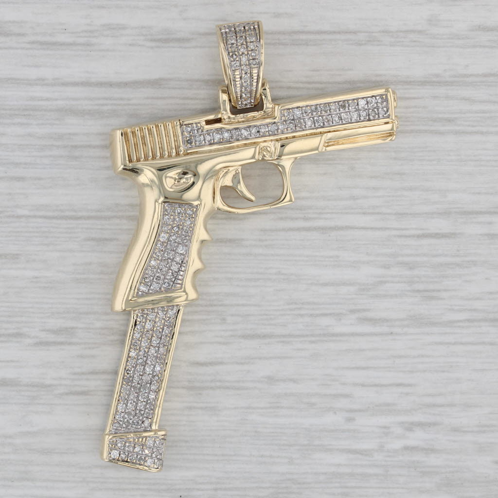 Diamond Hand Gun Pendant 10k Yellow Gold Statement