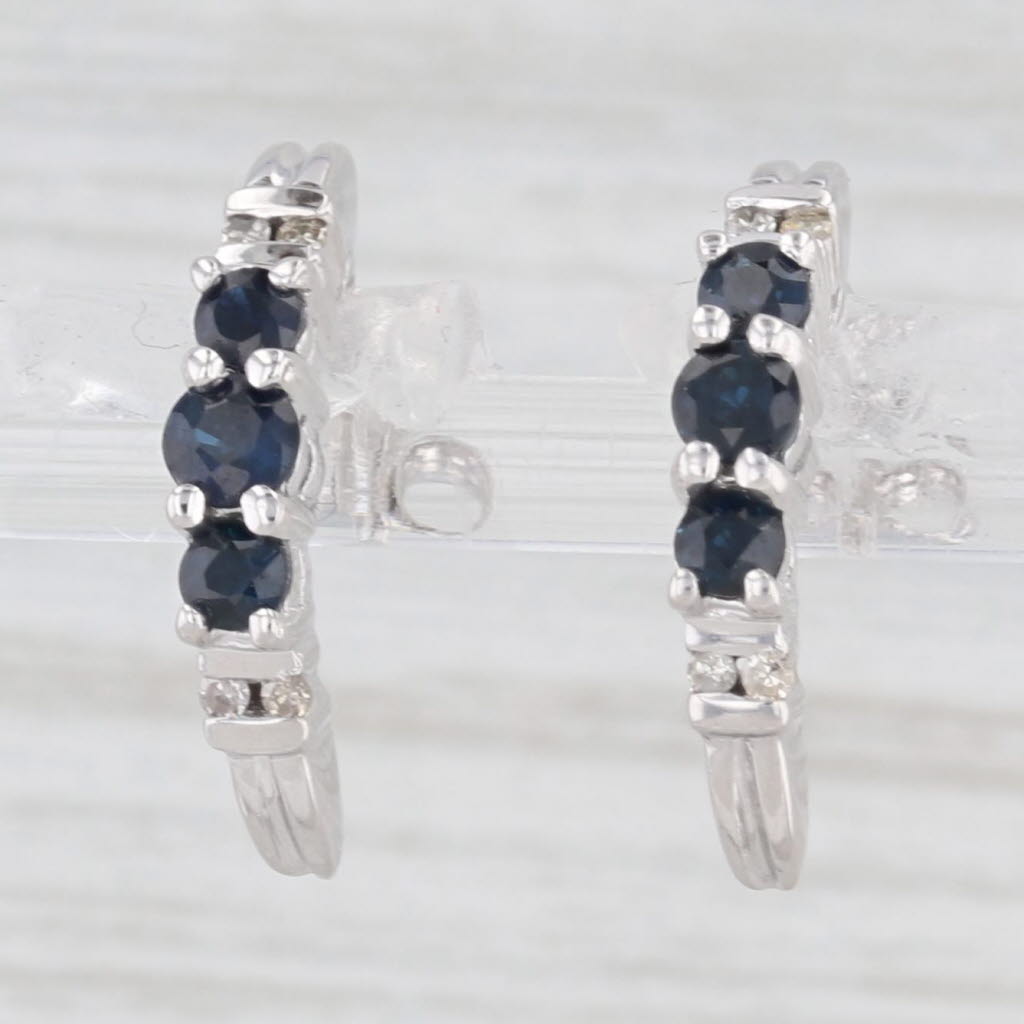 Light Gray 0.60ctw Blue Sapphire Diamond J-Hook Earrings 10k White Gold Half Hoop Drops