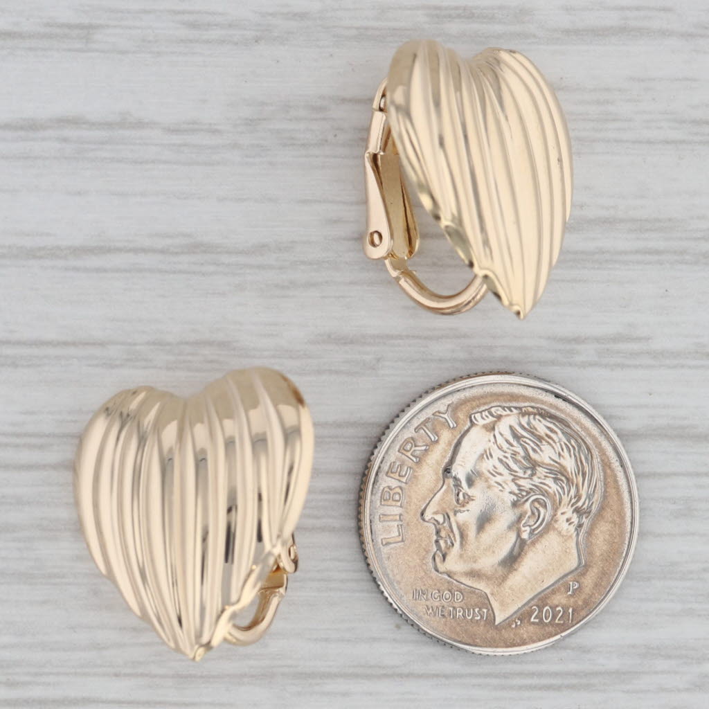 Gray Beveled Heart Stud Earrings 14k Yellow Gold Non Pierced Clip On
