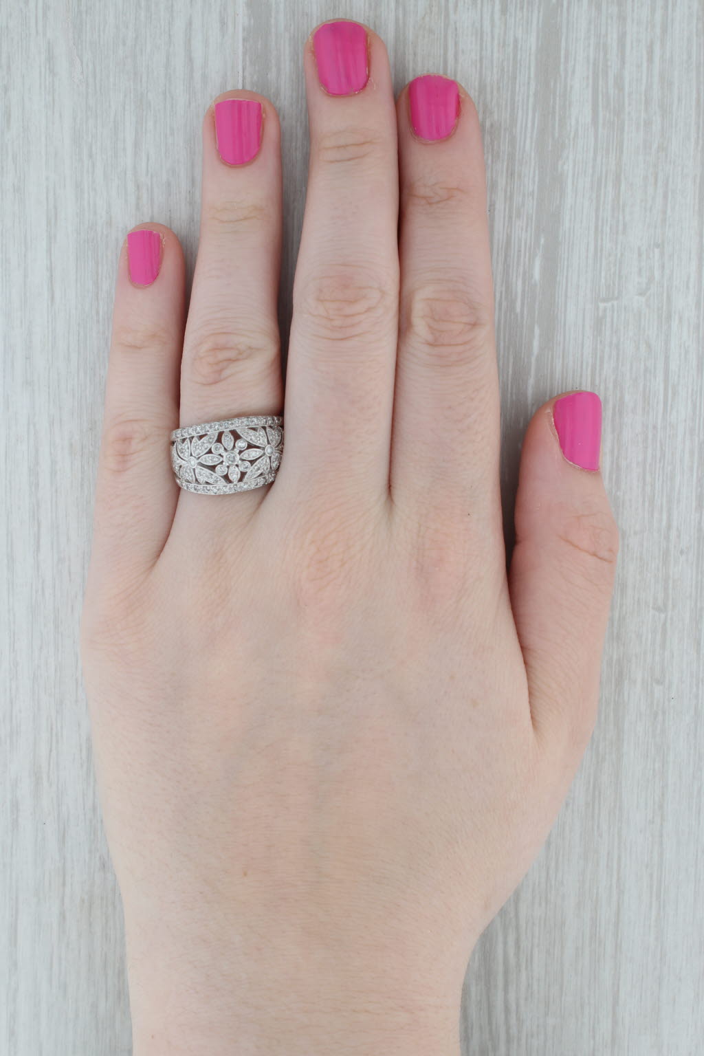 Gray 0.75ctw Diamond Flowers Ring 14k White Gold Size 8.25 Floral