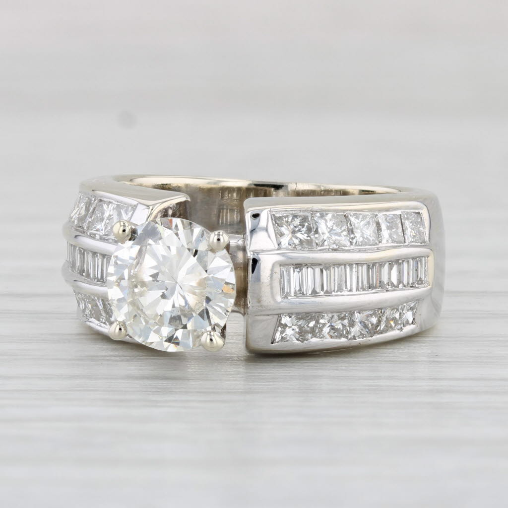 Light Gray 2.96ctw Round Diamond Engagement Ring 14k White Gold Size 7