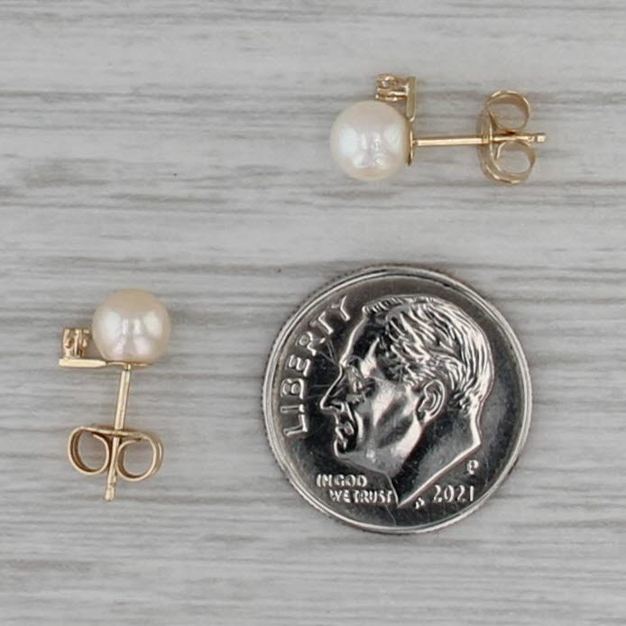 Cultured Pearl Stud Earrings 14k Yellow Gold Diamond Accents