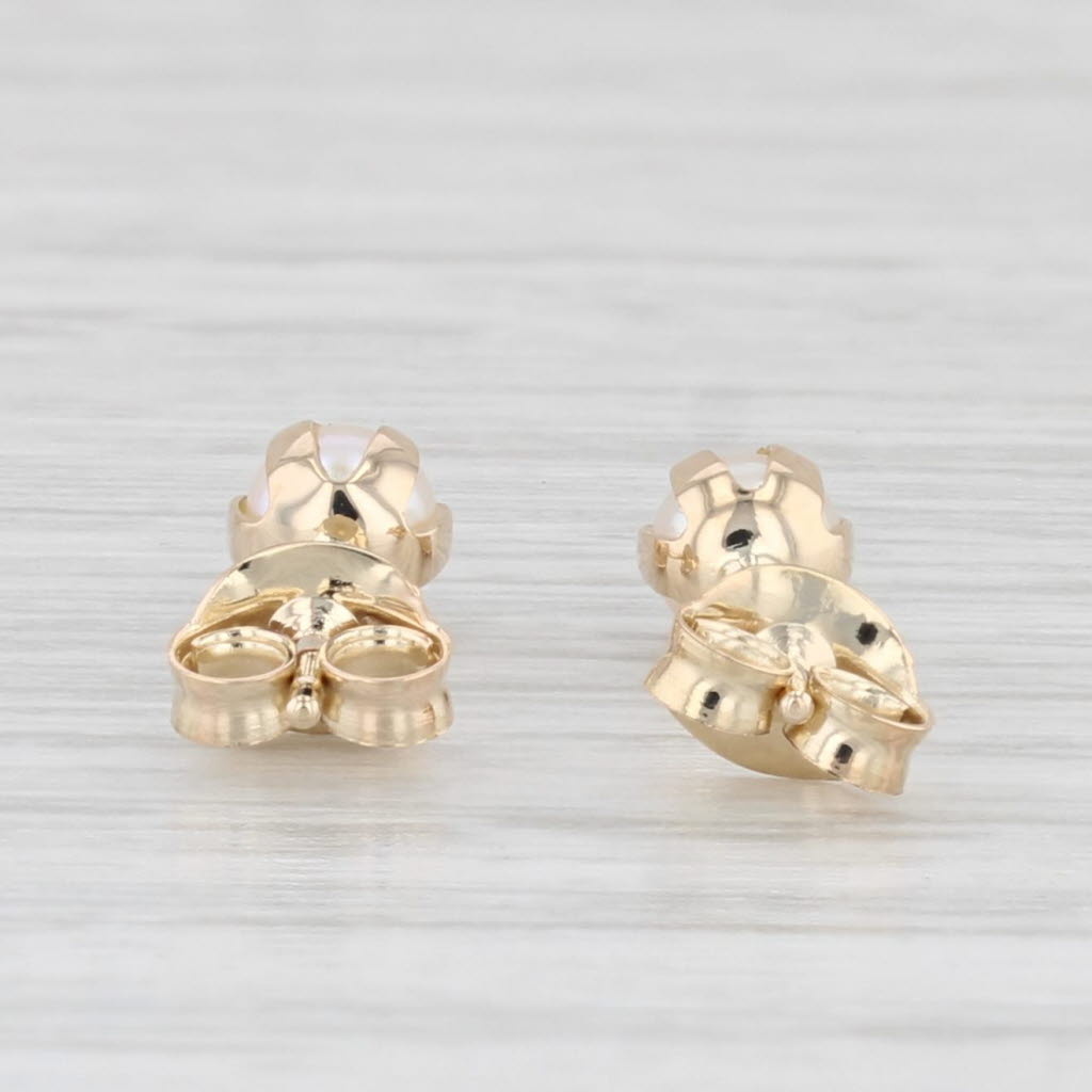 Light Gray Cultured Pearl Stud Earrings 14k Yellow Gold Round Solitaire Studs