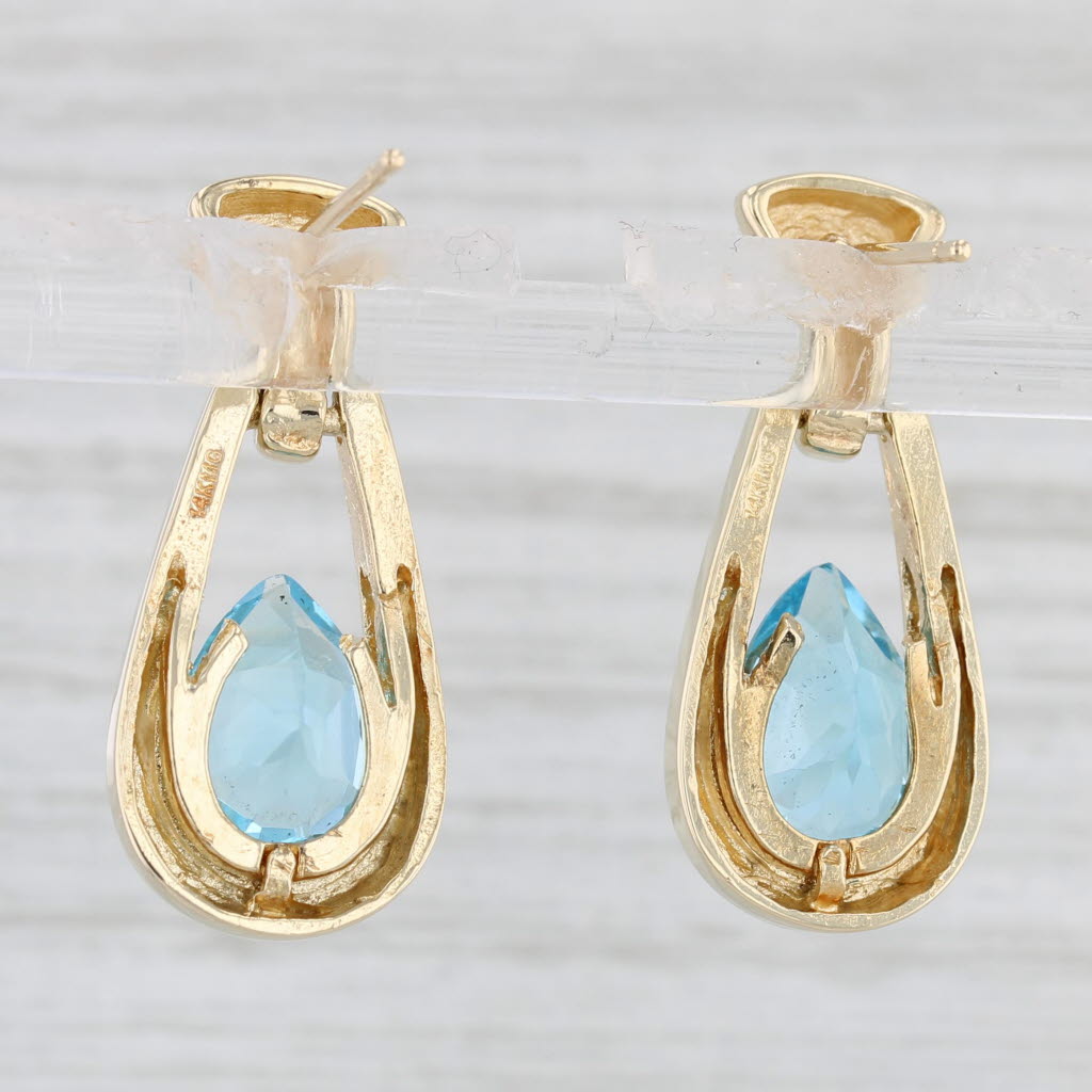 Light Gray 4.60ctw Blue Topaz Dangle Earrings 14k Yellow Gold Pierced Drops