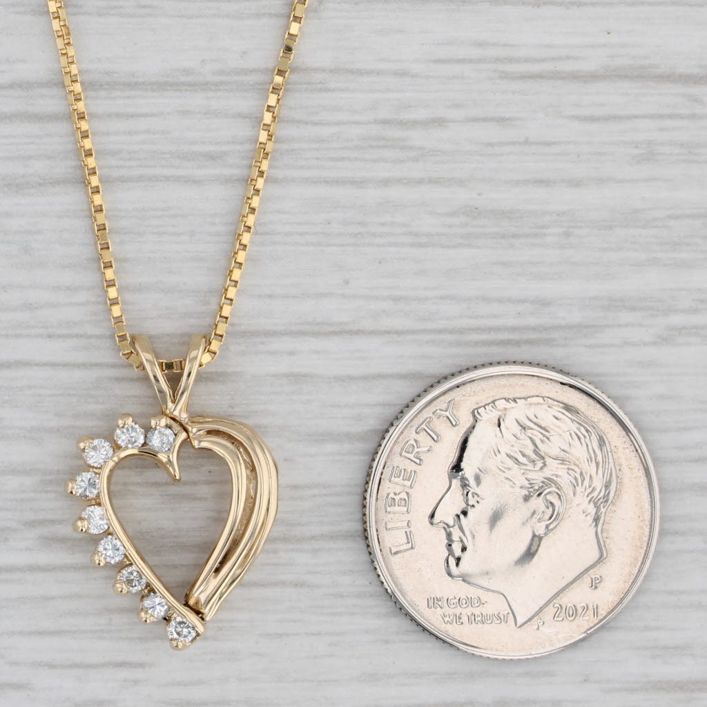 Gray 0.15ctw Diamond Heart Pendant Necklace 14k Yellow Gold 17.75" Box Chain
