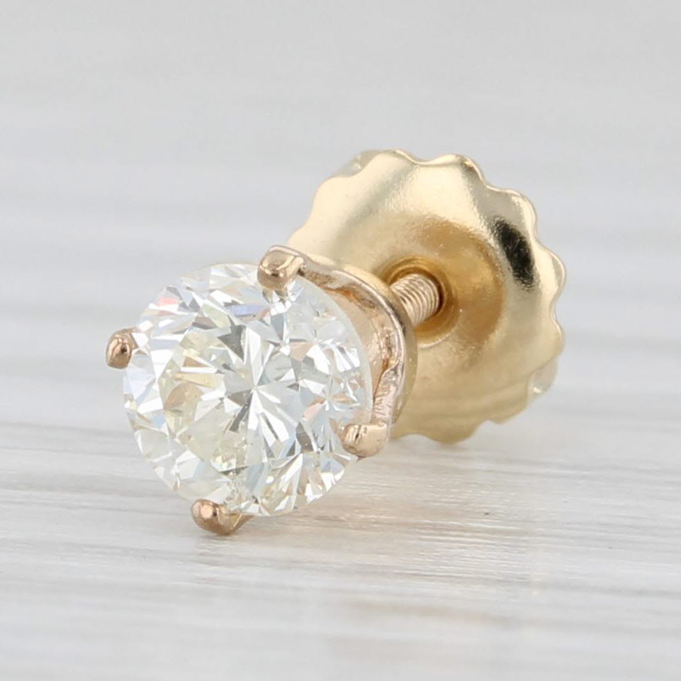 Light Gray 0.51ct Diamond Single Stud Earring 14k Yellow Gold Round Solitaire