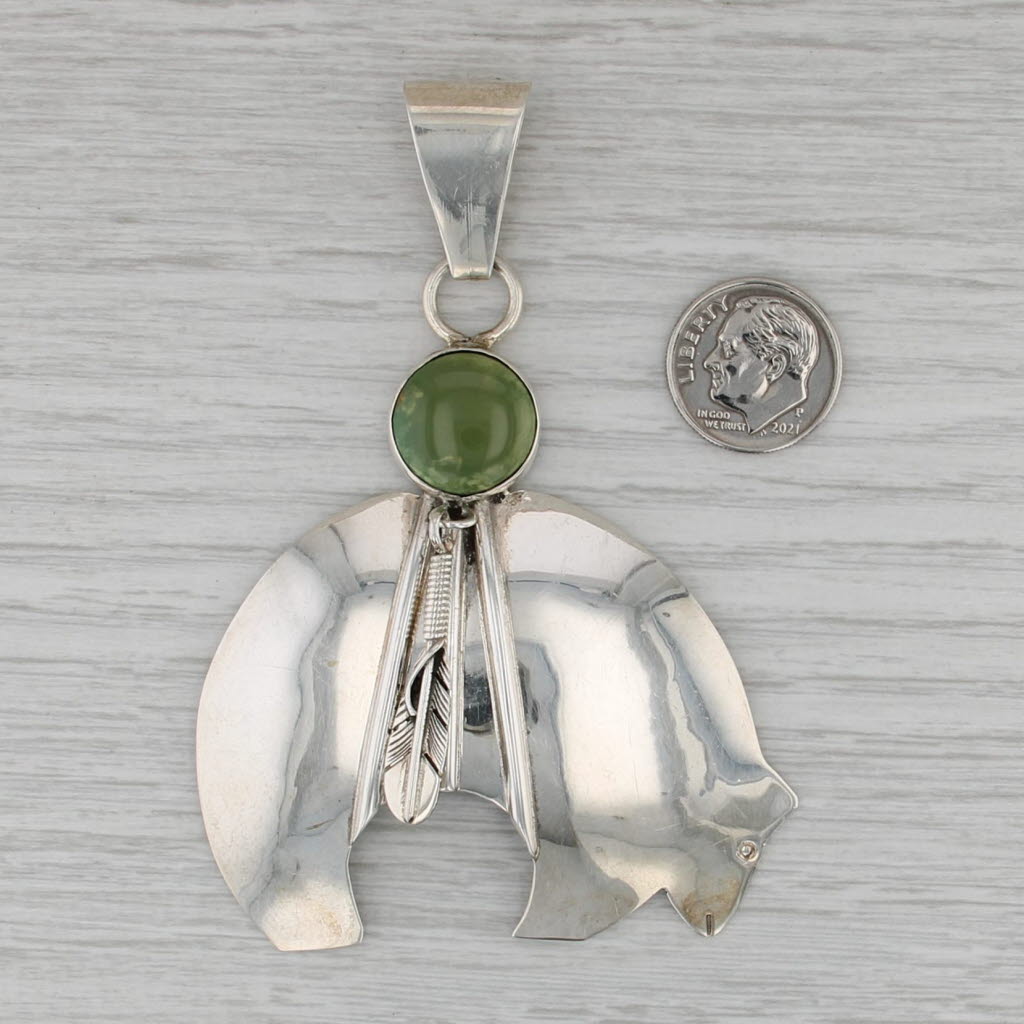 Lena Platero Bear Pendant Green Turquoise Sterling Silver Navajo Native American