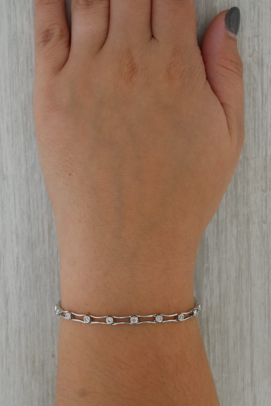 0.48ctw Diamond Bar Link Bracelet 14k White Gold 7" 3.5mm