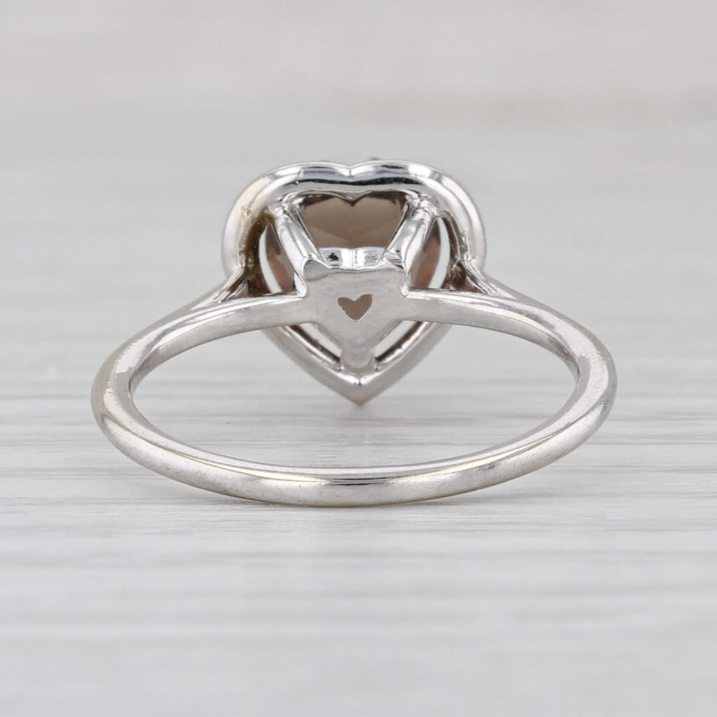 1.10ctw Smoky Quartz Heart Diamond Halo Ring 14k White Gold Size 7