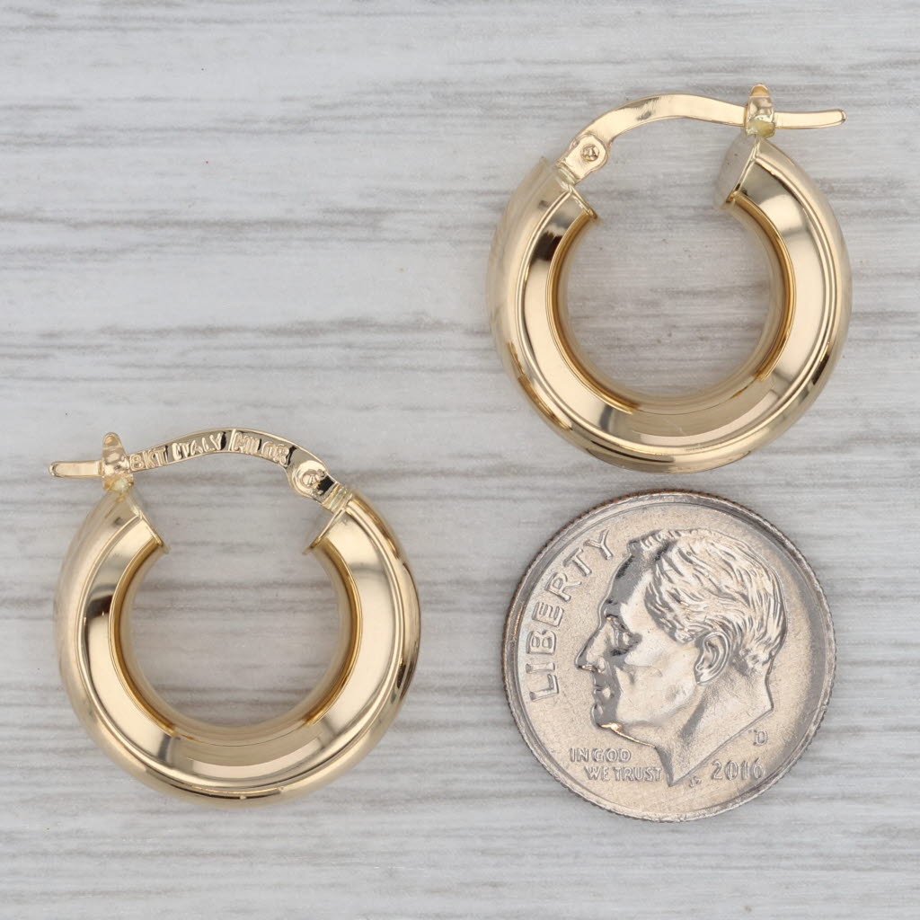 Gray Wide Ribbed Gold Hoop Earrings 18k Yellow Gold Round Hoops
