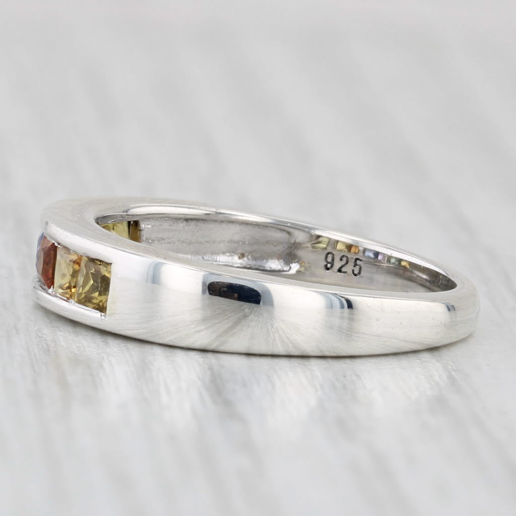 Light Gray 0.91ctw Multicolor Rainbow Sapphire Ring Sterling Silver Stackable Band COA