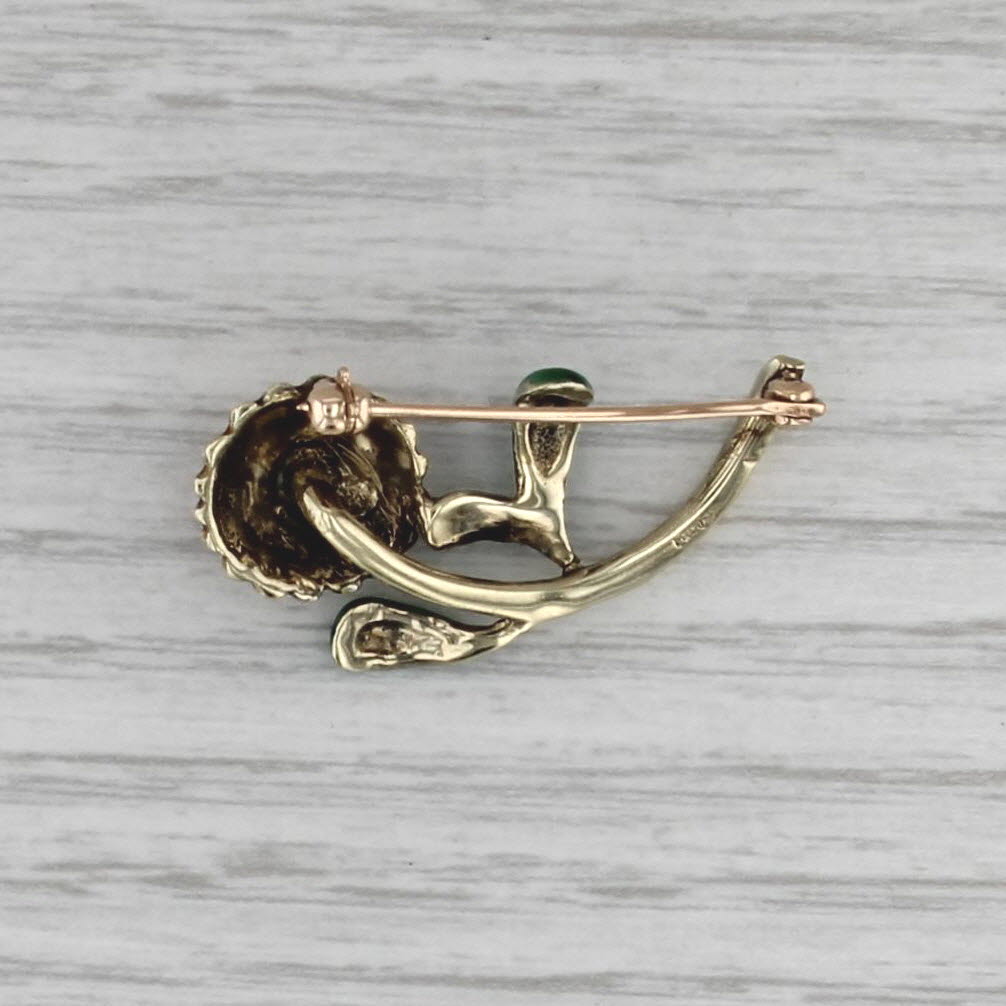 Vintage Diamond Flower Brooch 14k Yellow Gold Enamel Floral Pin