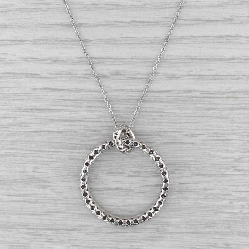 1.06ctw Diamond Circle Pendant Necklace 14k White Gold 16 17 18 Cable Chain
