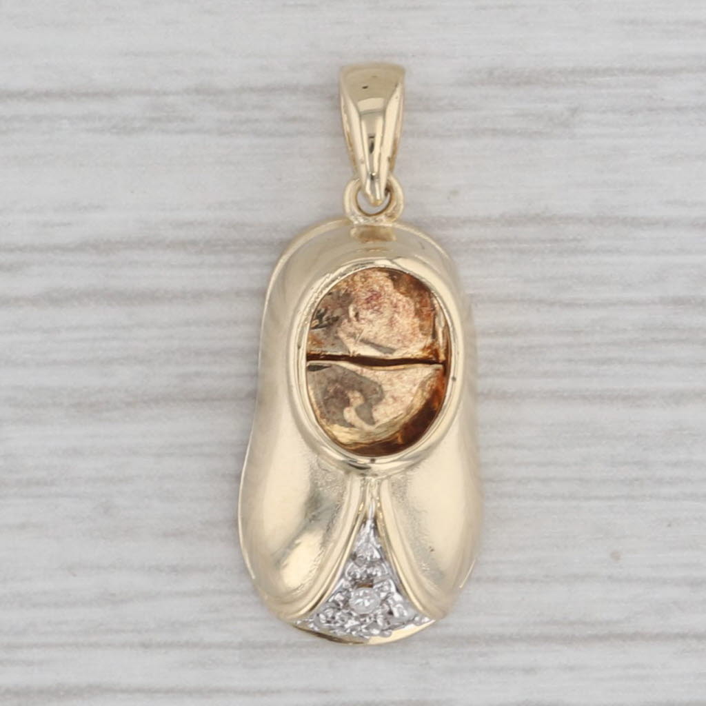 Gray Diamond Accented Baby Shoe Booty Charm 14k Yellow Gold Pendant