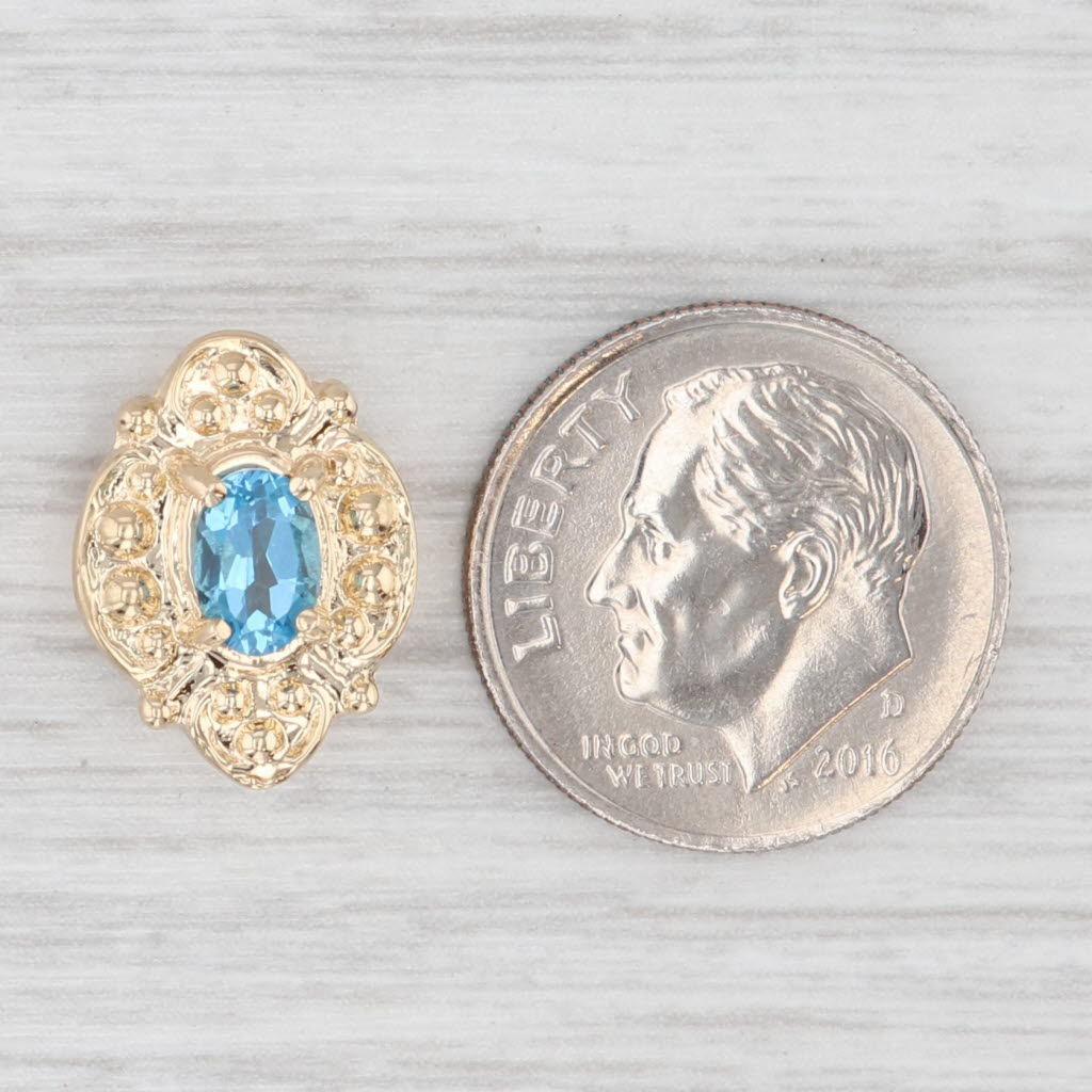 Light Gray 0.50ct Oval Blue Topaz Slide Bracelet Charm 14k Yellow Gold Vintage Old Victoria