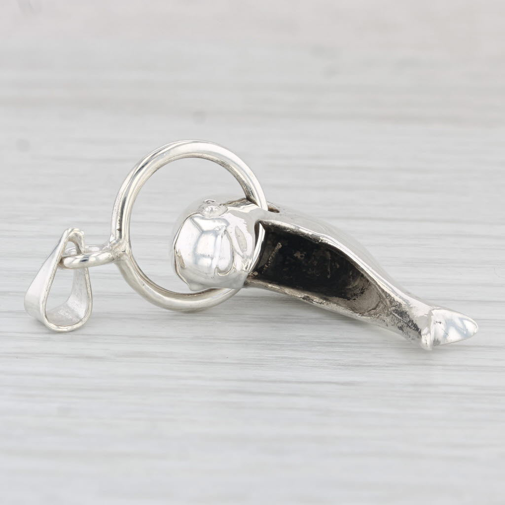 Light Gray Dolphin Through Hoop Statement Pendant Sterling Silver 3D Figural